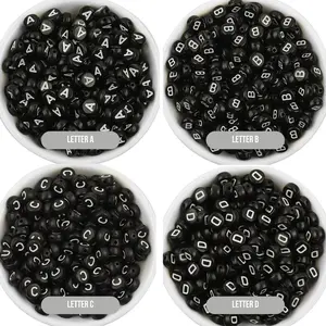 A-Z Alphabet Individual Beads, White Letter Black Bead (7MM)