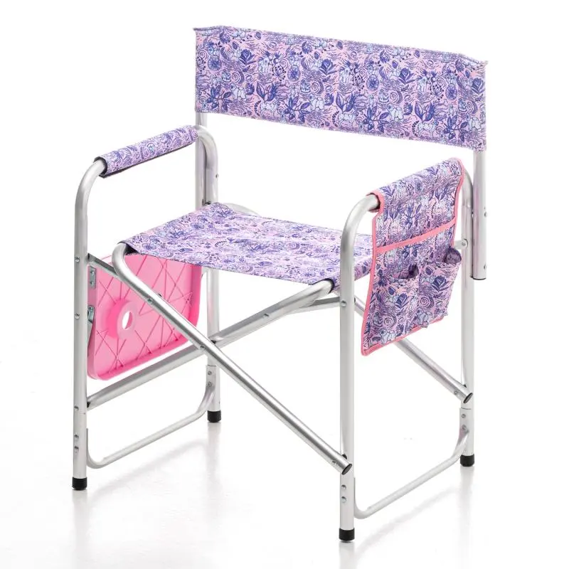 Folding Grooming Chair with Side Table & Storage Pocket