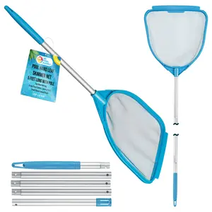 Pool Hand Leaf Skimmer Net, 5 Feet Long with Pole - Fine Mesh Netting, Handheld Pool Cleaning Net, Clean Remove Leaves Debris - Spa, Hot Tub, Ponds, Above Ground Maintenance Accessory