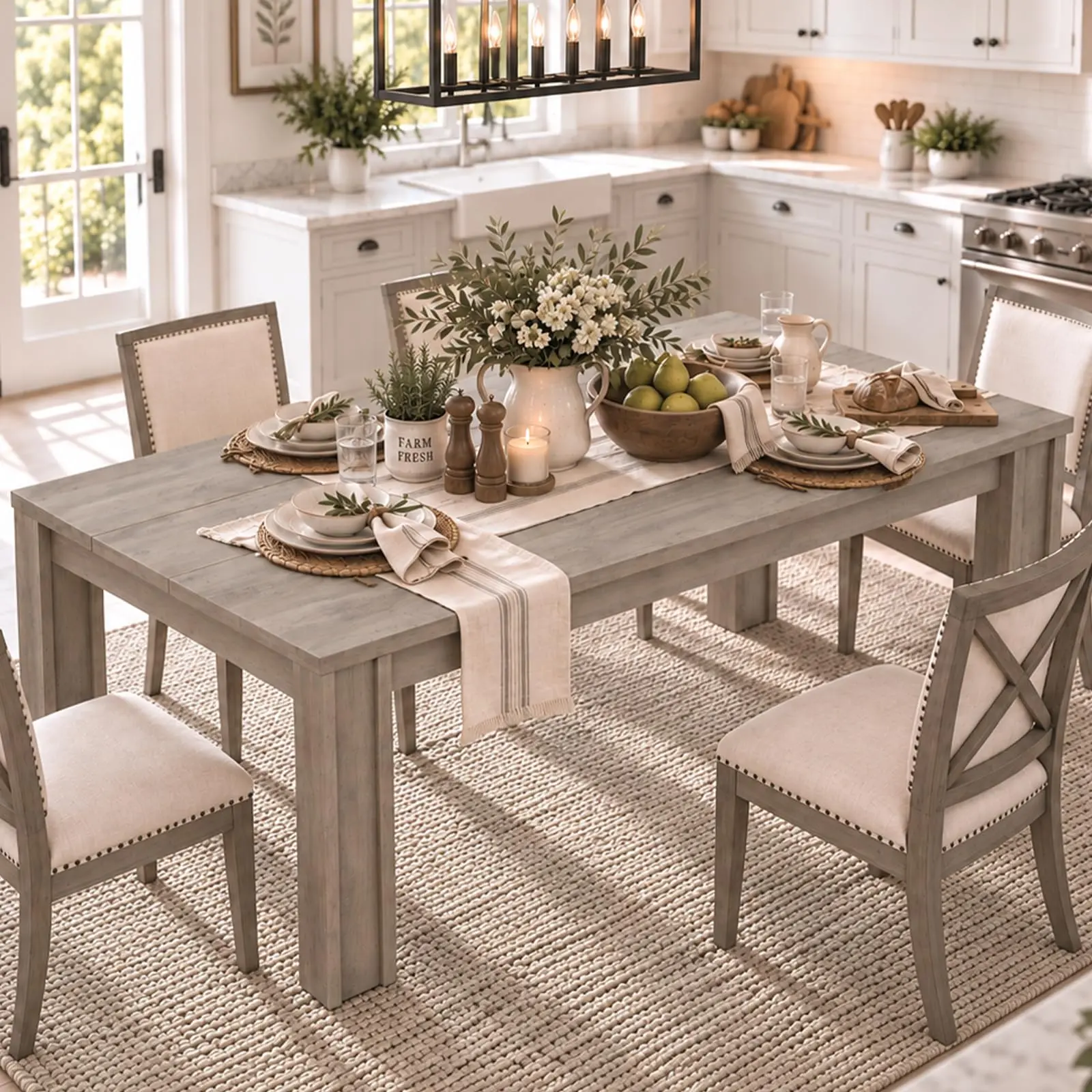 Garvee Upgraded Farmhouse Style Rectangular Wood Dining Tables in Multiple Sizes (63" & 71") and Finishes (Cherry, Walnut, Gray) with Sturdy Wide H-Legs and Thick Tops, Ideal for Kitchens, Apartments, and Dining Rooms, Seating 4-8 People