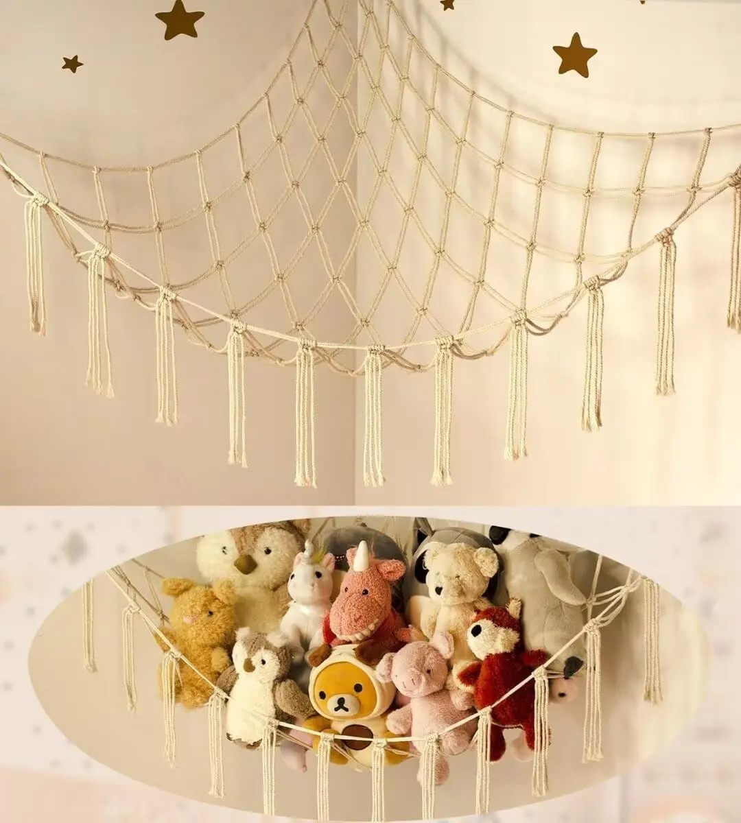 Stuffed Animal Storage Hammock Net, Large Plush Toy Organizer for Kids Room, Corner Toy Holder for Stuffed Animals, Soft Toy Storage Net for Nursery, Bedroom, Playroom & Home Decor
