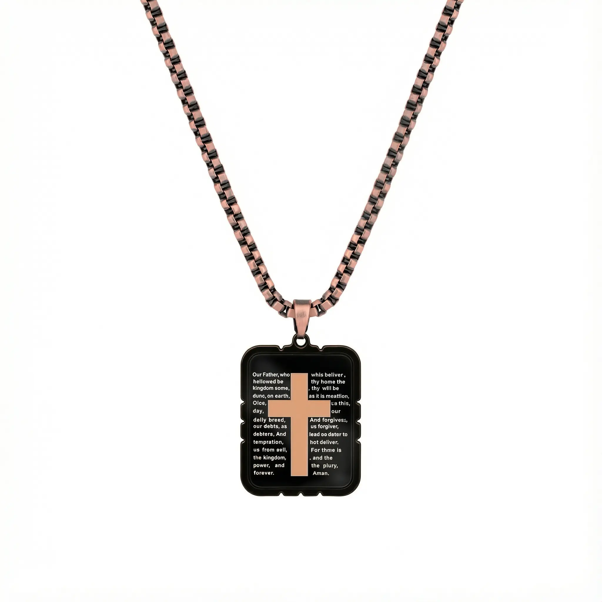Christian Cross Necklace for Men & Women, Lord's Prayer Pendant Copper Chain Faith Jewelry Religious Gift Cross Chain Design Crucifix Cross Necklace