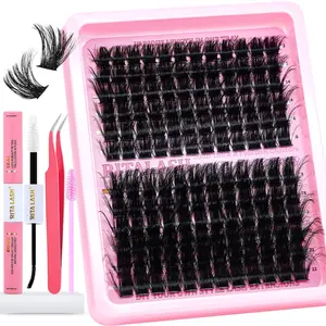 RITALASH 144PCS Lash Clusters Kit 200D Lash Clusters Kit 12-22mm Volume Eyelash Clusters D Curly Cluster Eyelash Extensions Volumized False Eyelashes 3D Wispy Lashes Cluster DIY Lash Extension Kit(200D-12-22MIX Thick Kit)