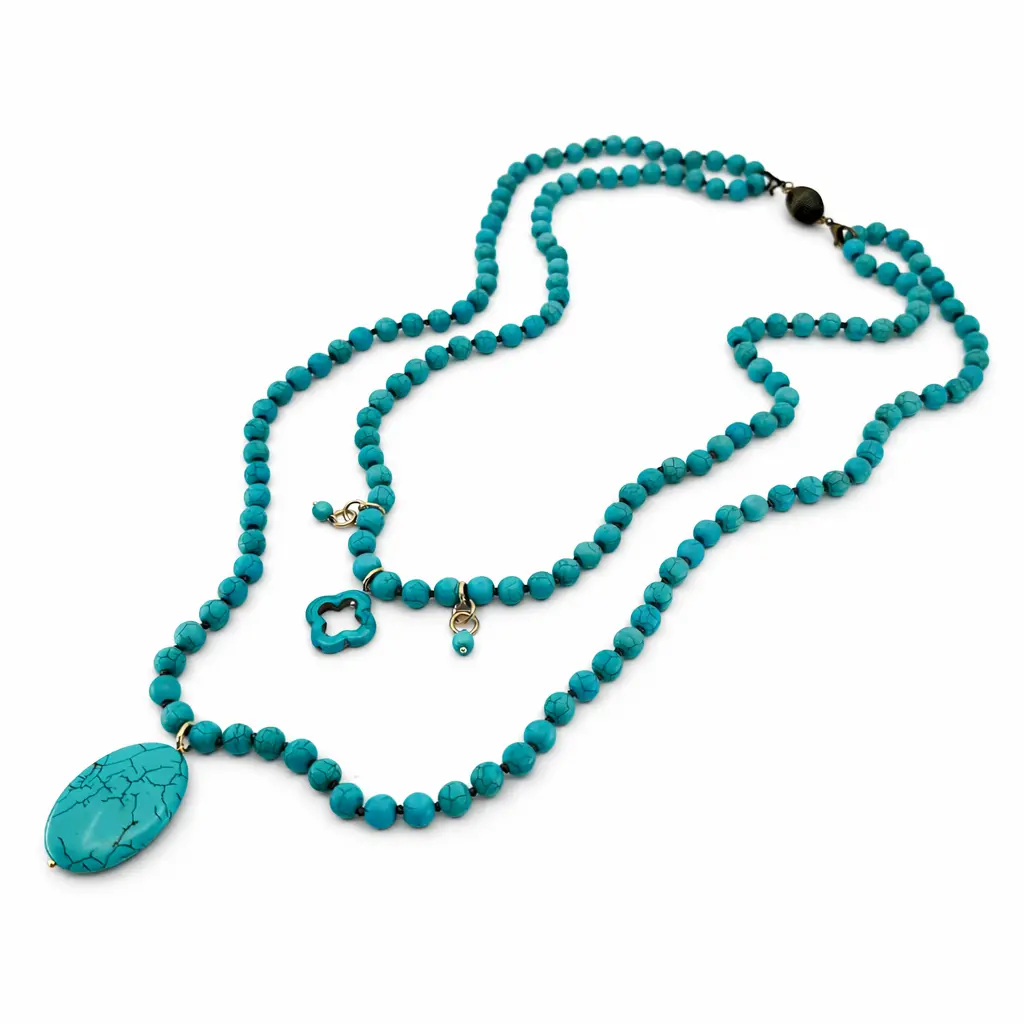 Blue Howlite Long Layering Necklace Fashion Chic Accessories Fashionable Accessory