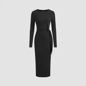 Cider [size 0-26] Round Neckline Solid Knotted Midi Dress