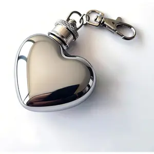 Heart Shaped 1oz/30ml Mini Keychain Hip Flask Mirror Polished 304 Stainless Steel Snuff Bottle With Key Chain 1pc Mirror