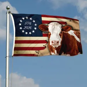 Hertford Cow American 1776 2026 Proud Cow Farmer Flag Banner – Patriotic Home & Garden Decor, Farm Life Banner for Celebrations