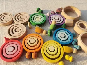 Wooden Rainbow Rings Stacking Toy - Montessori Sorting & Loose Parts