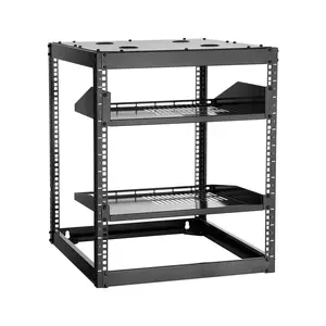 12U Open Frame Network Rack, 23-Inch Depth, Wall Mount or Floor Standing Server Rack, Heavy Duty 4-Post Cabinet with Ventilated Shelves and Mounting Hardware, Holds Networking, IT Equipment, and AV Gear