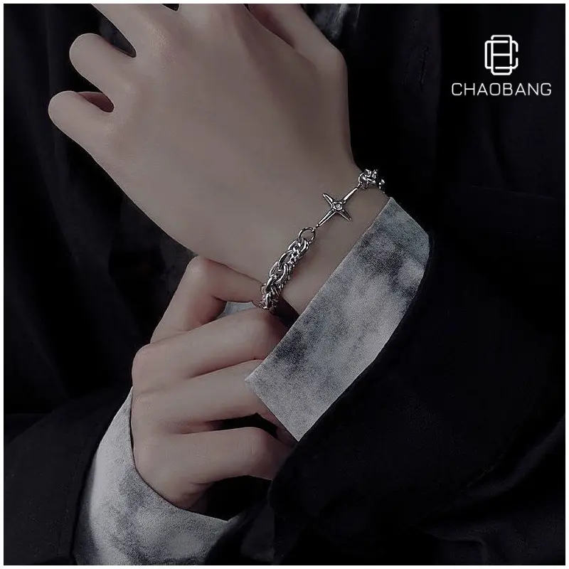 Men's trendy bracelet, niche design, hip-hop style, high-end men's accessories, minimalist women's jewelry, titanium steel men's hand accessory, new model