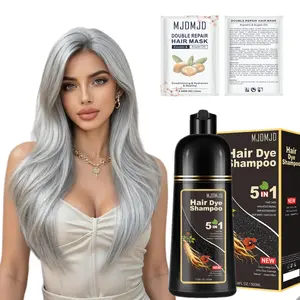 Silver GrayProfessional 5-in-1 Hair Dye Shampoo – Herbal Care for Strong, Shiny Hair, Long-Lasting Color & Full Gray Coverage, Unisex, 500ml + Complimentary Hair Mask