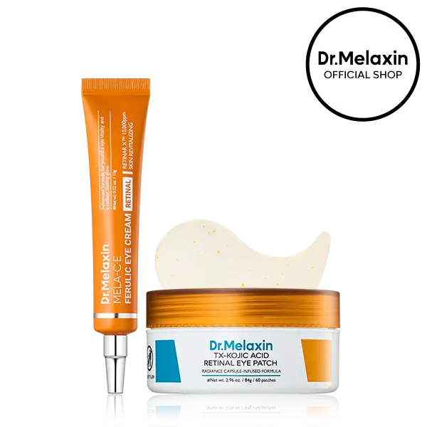 [Dr.Melaxin Official] Retinal Eye Care Duo, 2-Piece | MELA-C·E Ferulic Eye Cream + TX-Kojic Acid Retinal Eye Patch | Vitamin C & Retinal for Puffiness, Dark Circles & Fine Lines | Korean Skincare