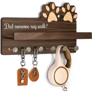 MTERSN Farmhouse Dog Leash Holder for Wall - Cute Key Holder Wall Mount with Floating Shelf & 6 Paw Hooks - Dog Lover Gifts for Wall Organize and Elevate Room Decor (Brown)