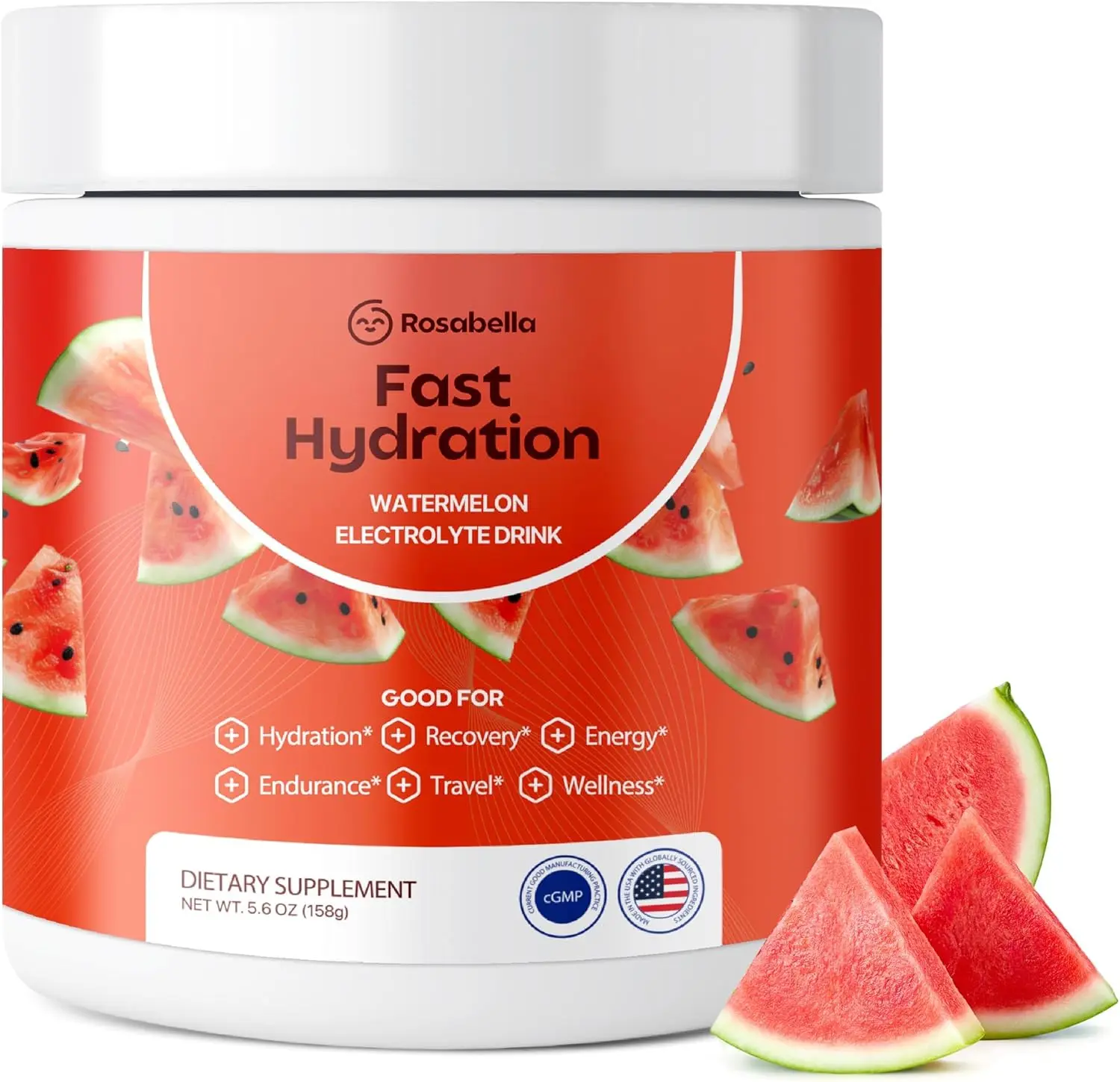 Sugar-Free Electrolyte Drink Powder Watermelon Hydration Drink Mix Packets with Sodium Potassium Magnesium Calcium Rapid Hydration Muscle Support Workout Travel Jar Keto Friendly Zero Sugar 30 Servings 5.6 oz