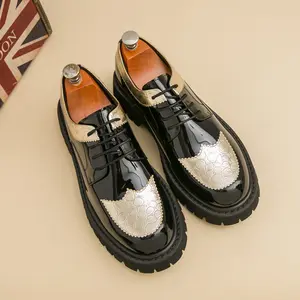 Men's business leather shoes, casual loungewear shoes, gold-stitched style, fashionable and formal shoes, shoes for Christmas dinner party and dance events. Boy Footwear