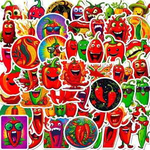 Cartoon Chili Pepper Series Sticker, 50pcs/set Creative Decorative Sticker, DIY Decals for Water Bottle, Laptop, Phone Case, Scrapbooking, Journal Making