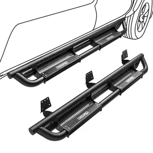 OEDRO 6 inch Running Boards Compatible with 2019-2025 Ram 1500 New Body Crew Cab, Bolt-on Side Steps with Paintable Black Step Armor, Powder Coated Black and High Gloss Nerf Bar