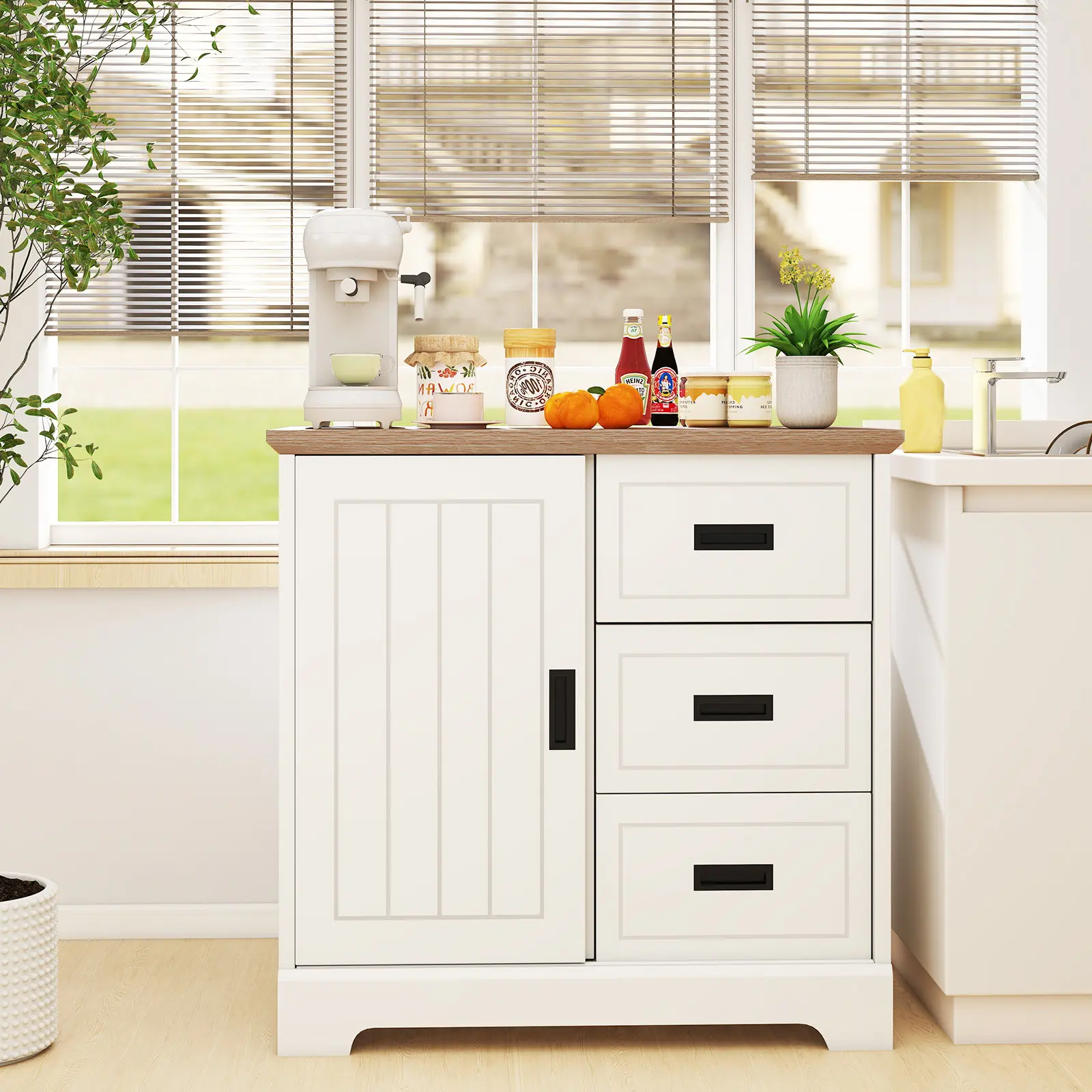 COSTWAY - Farmhouse Sideboard Buffet Cabinet Kitchen Pantry with Sliding Doors-White