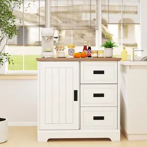 COSTWAY - Farmhouse Sideboard Buffet Cabinet Kitchen Pantry with Sliding Doors-White