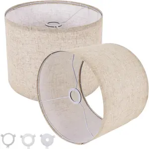 Set of 2 Beige Drum Small Lamp Shades, 8.7''Top X 8.7'' Bottom X 7.9'' High, Natural Linen Replacement Lampshades for Table Lamps Floor Lamps Chandelier, Easy Assembly Required