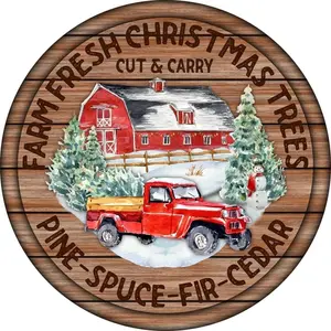 Farm Fresh Christmas Trees Wreath Sign  Round Assorted Sizes
