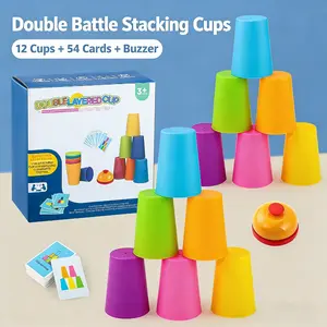Speed Stacking Cup Battle Game | 12 Cups + 54 Cards + Buzzer - Parent-Child Interactive, Perfect for Kids 3+