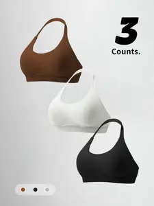 Women's Yoga 3-Piece Set Medium Sports Bras, Asymmetric Design, Nylon Material, Comfortable Fitness Wear, Fashion Sportswear