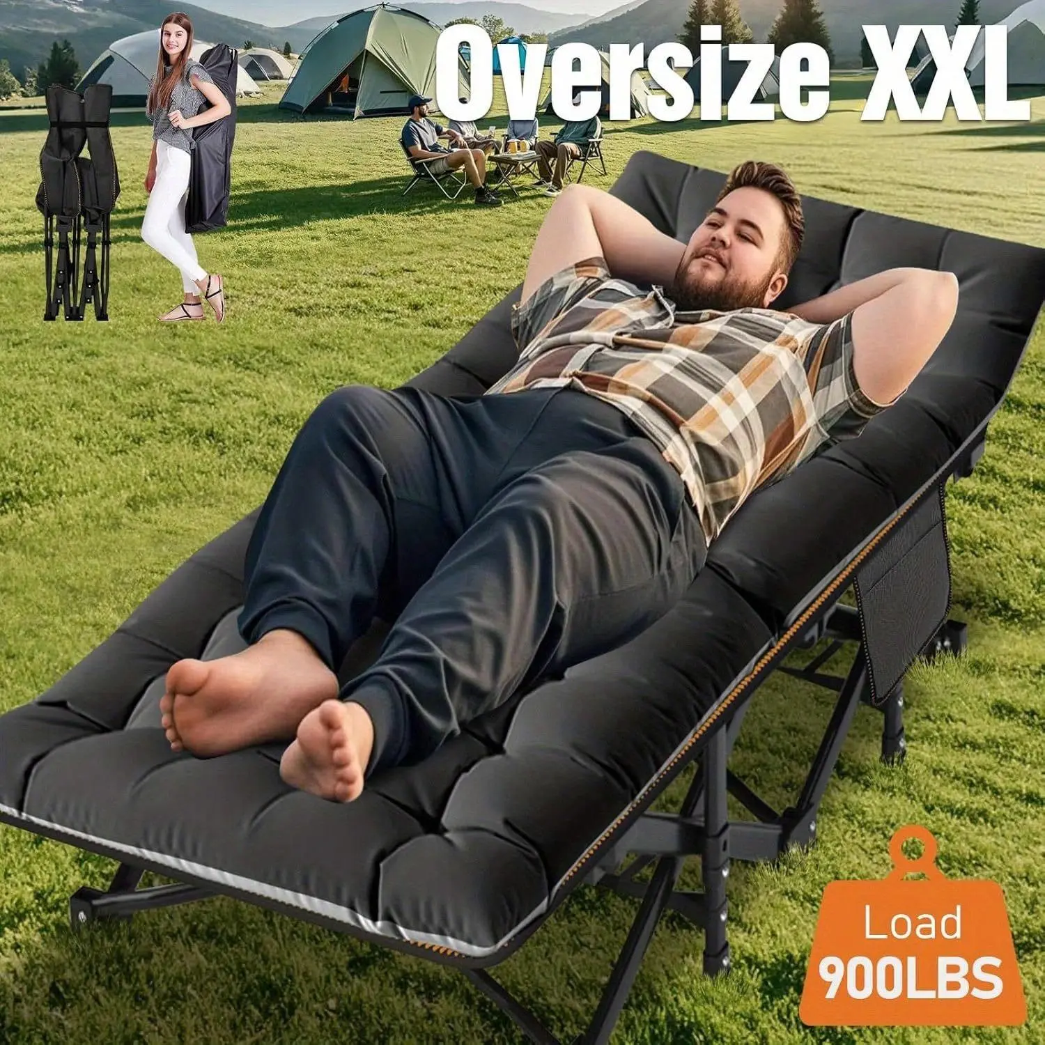 Oversized Folding Camping Cot for Adults, Double Layer 1200D, 500lb ...