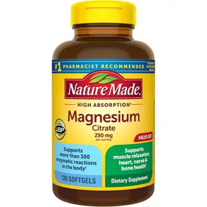 Nature Made Magnesium Citrate 250 mg per serving, Magnesium Supplements for Men and Women, Supports Muscle, Nerve, Bone and Heart, 60 Softgels, 30 Day Supply