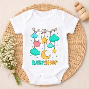Cotton Baby Bodysuit Clouds Stars And Moon Print 100% Pure Cotton Tag-Free Snap Closure Breathable Cute Print Perfect For Daily Wear