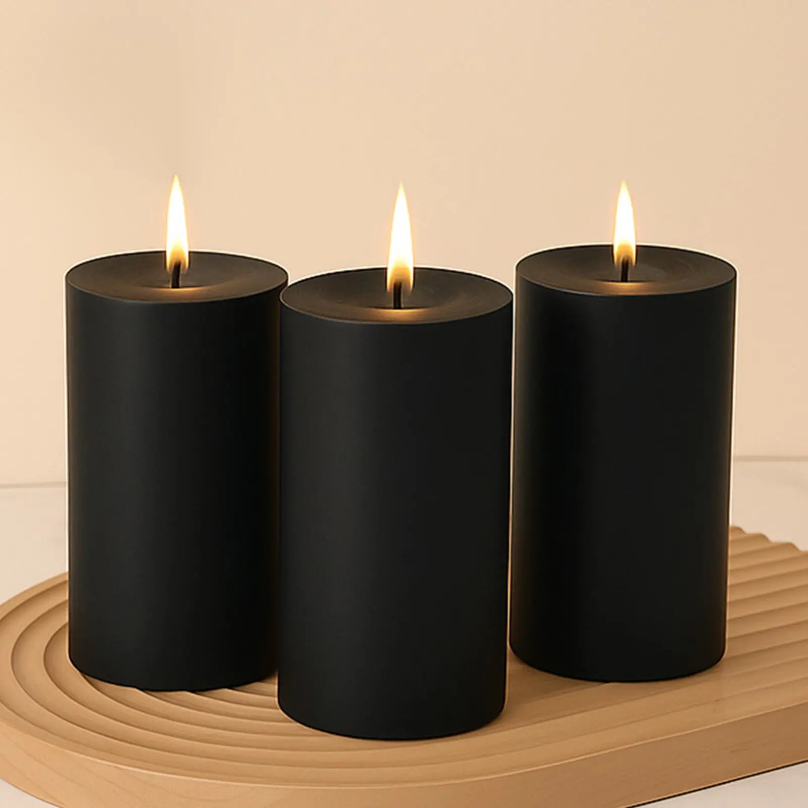 6-Pack Unscented Dripless Pillar Candles – 3"x6" Black Paraffin Wax with Smokeless Cotton Wicks, Clean, Long-Lasting 60-Hour Burn Home Decor Item, Paraffin Wax Candles