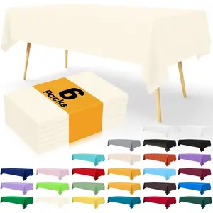 Disposable table cloth 6 pack 54 x 108 inch table cloths for parties decorative tablecloths for rectangle tables waterproof plastic table cover leakproof sturdy beige