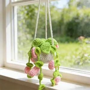 1pc Crochet Hanging Plant for Car Cute Car Plant Accessories Knitted Plant Car Mirror Hanger Boho Car Plant Crochet Hanging Basket