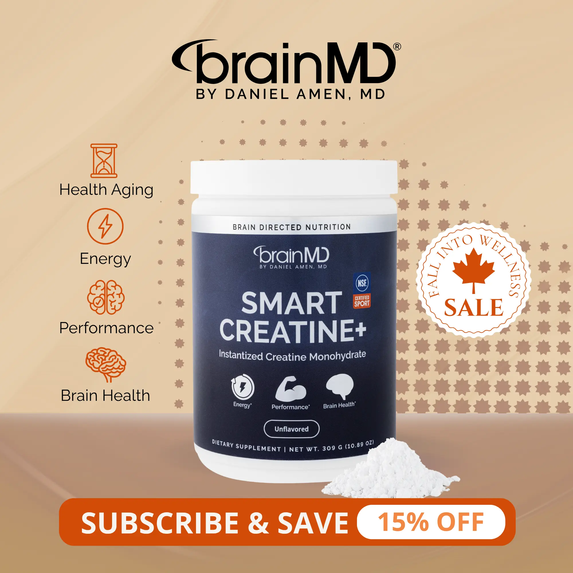 Smart Creatine+ | BrainMD | NSF Certified 60 Servings Powder | Muscle Strength & Performance Support | Brain Focus, Energy & Healthy Aging Support | iCreatine Creatine Monohydrate