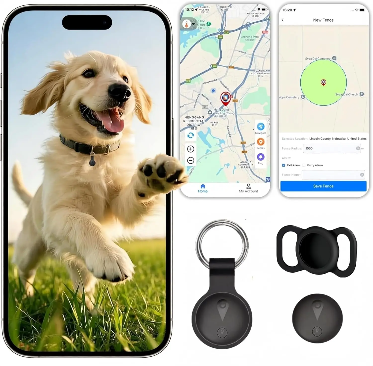 GPS Pet Tracker for Dogs & Cats |   Apple Find My Compatible |   No Monthly Fee |   IP Waterproof |   Real-Time Location Tracking