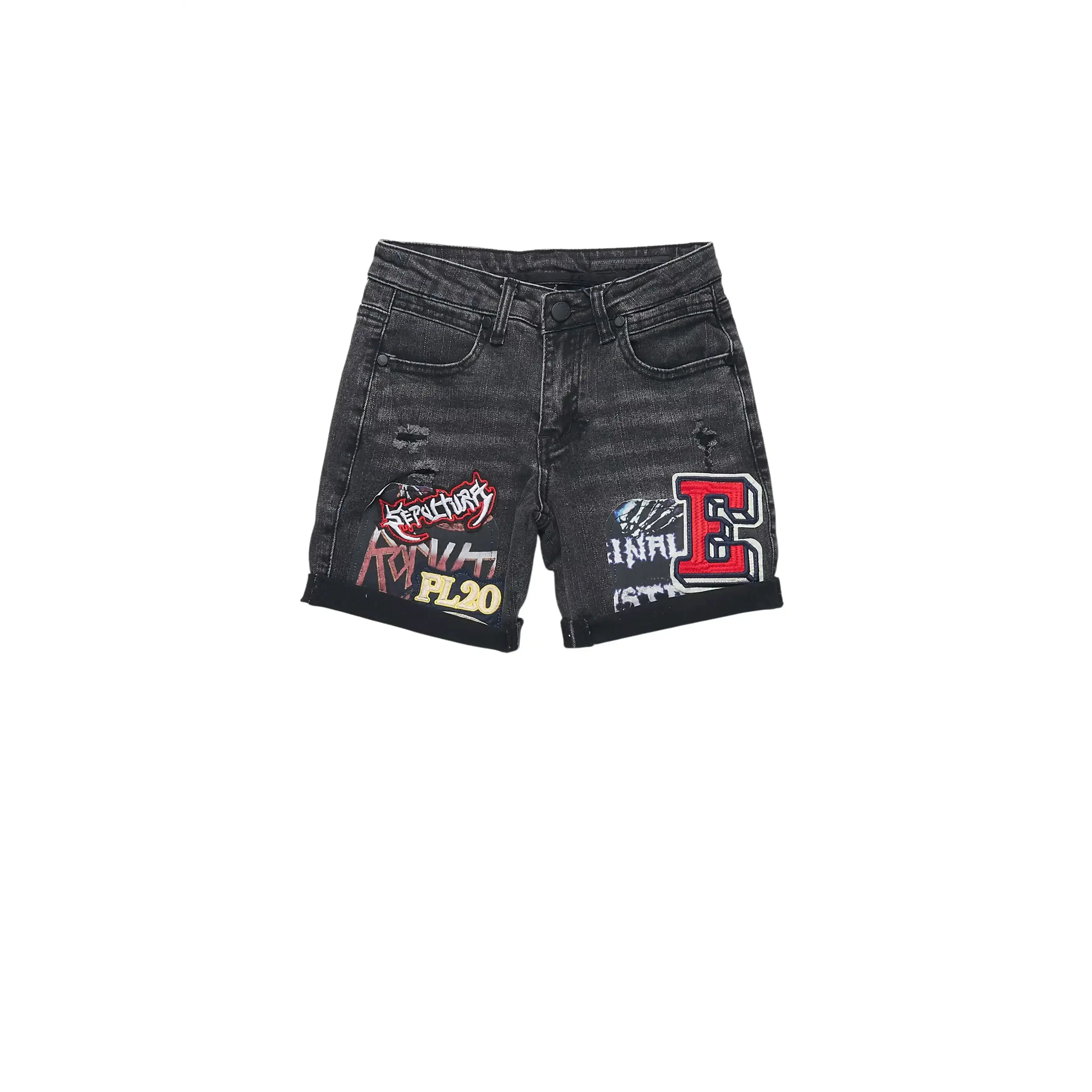 Girls Eppy Black Patchwork Denim Short