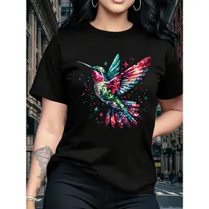 100% pure cotton women's fashion casual T-shirt with sharp-beaked bird pattern, short-sleeved round-neck top, birthday gift, suitable for travel, vacation, parties, sweet and elegant, gift for girlfriend, Mother's Day gift