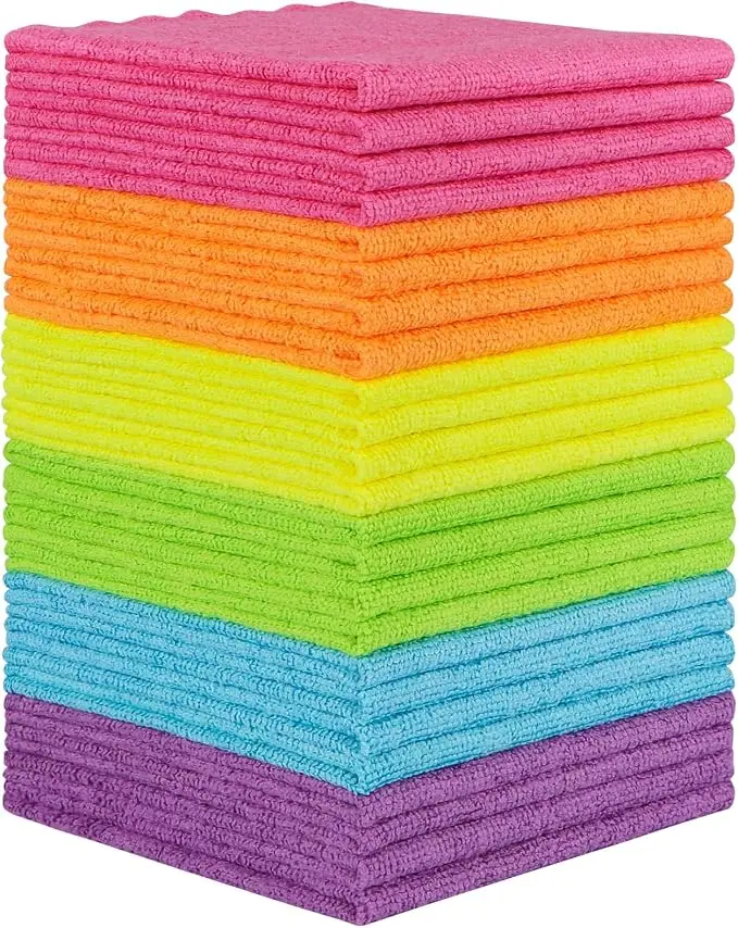 24 Pack Microfiber Cleaning Cloth,  Highly Absorbent Cleaning Rags, Household Cleaning Supplies, Reusable Microfiber Towels Lint Free Cloths for House, Kitchen, Car Care, 12x11 inch