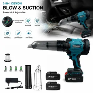 【Father‘sDayGift】SEEVOLX 21V Handheld Cordless Blower and Vacuum, 2-in-1 Portable Electric Cleaner with Long-Lasting Dual Batteries, Lightweight & Quiet, Ideal for Clearing Leaves, Car Detailing, Garage, and Home Cleaning—Making it an Ideal Gift