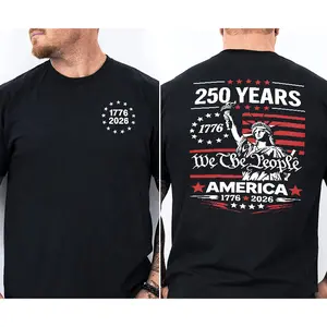 250 Years America 1776-2026' Statue Of Liberty Double-sided Print T-shirt Patriotic Anniversary Style Casual Top