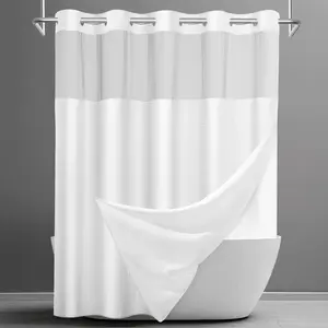 No Hook Shower with Snap in Liner Set Waffle Shower for Hotel Style Waterproof Inner Liner,71" W x 74" H, White