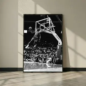 Michael Jordan Free Throw Line Dunk Poster, Iconic #23 Chicago Black and White Basketball Photo Print, Legend Wall Art Decor Gift