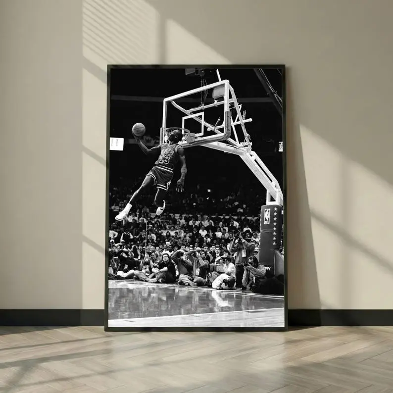 Michael Jordan #23 Iconic Dunk Shot Artistic Unframed Paper Poster - Chicago Black and White Basketball Photo Print, Tube-Packaged Home Decoration, Man Cave Decor, Retro MJ Style Collectible Gift, Living Room Decor
