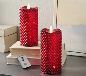 Set of 2 (8") Lit Diamond Design Candles w/ Remote by Valerie
