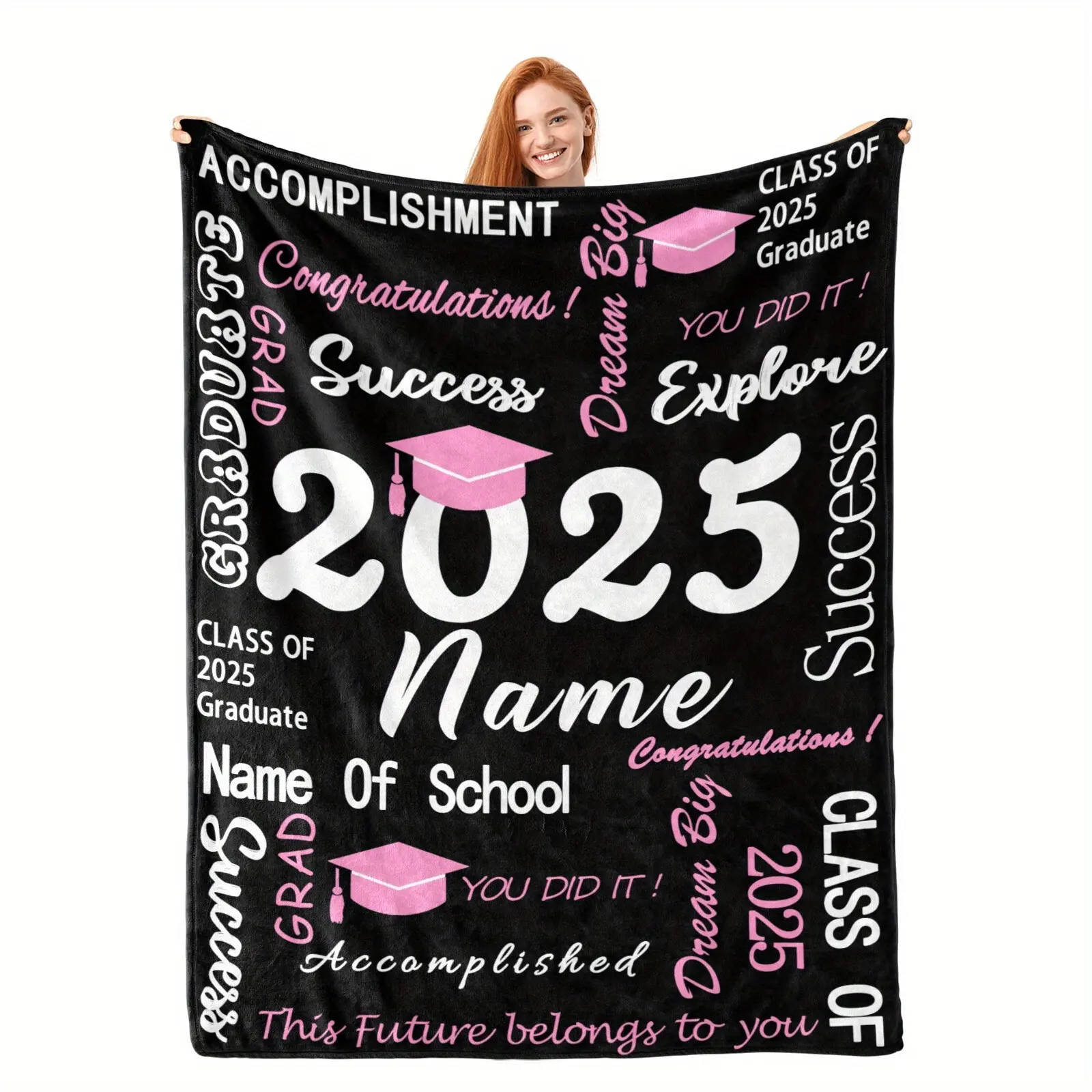 Customized Rectangular Shape Graduation Blanket - Custom Text Print, 40x50in Home Decor Tapestry, Multi-Size Graduation Congratulations Gift