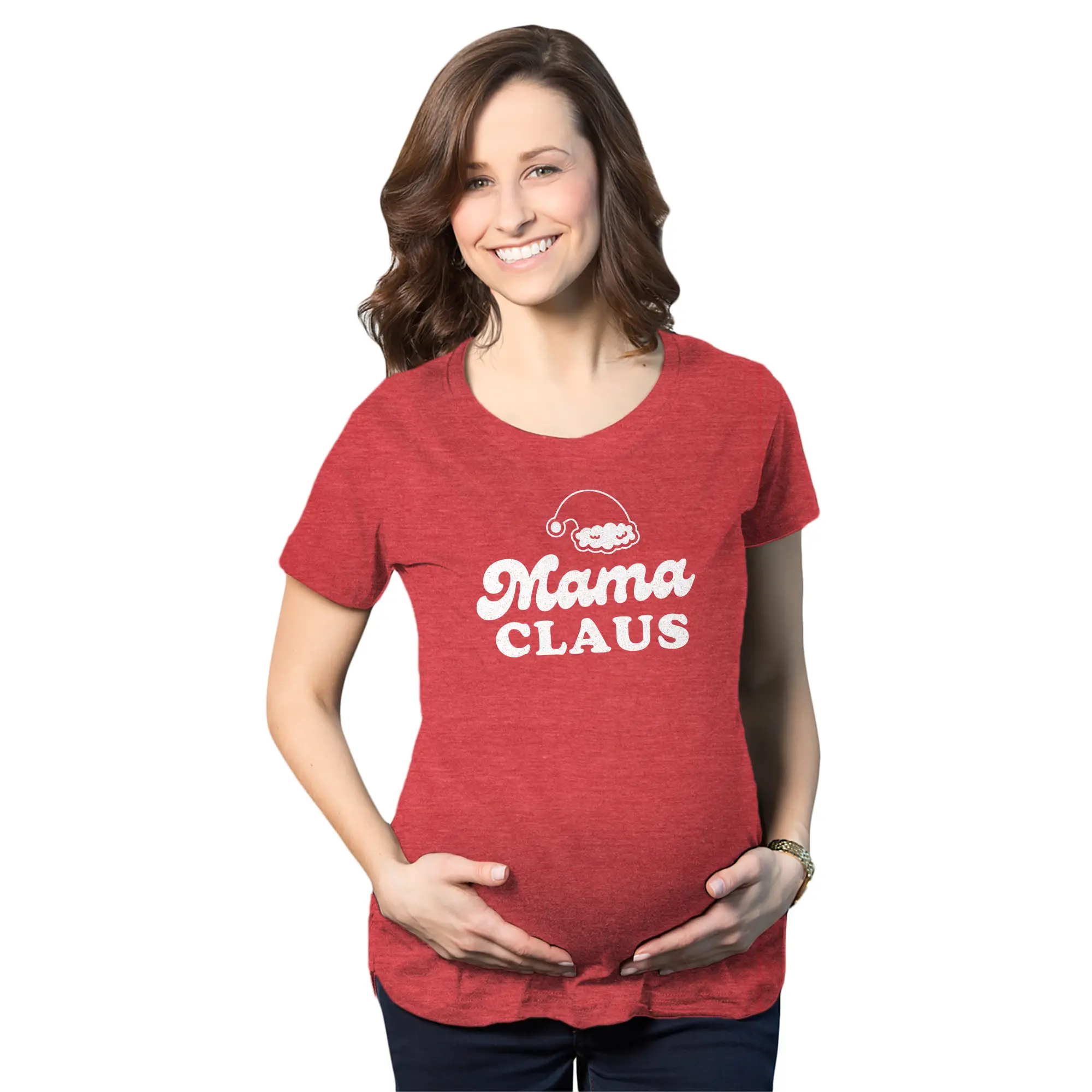 Maternity Mama Claus T Shirt Funny Christmas Holiday Party Mrs Claus Novelty Baby Pregnancy Tee Funny Graphic Maternity Tee Cute Pregnancy Tees With Plus Sizes Pregnant Christmas Maternity Wear Maternity Shirts Red - Mama