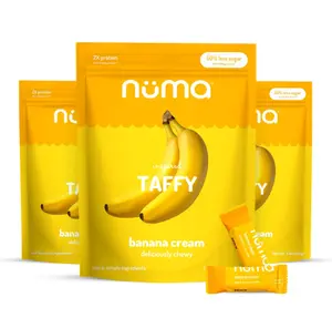 Numa Foods Banana Taffy Candy, Made with Real & Simple Ingredients Low Sugar, High Protein, Low Calorie, All Natural & Gluten Free Banana Cream Taffy - 3 Bags with 10 Individually Wrapped Chews Each