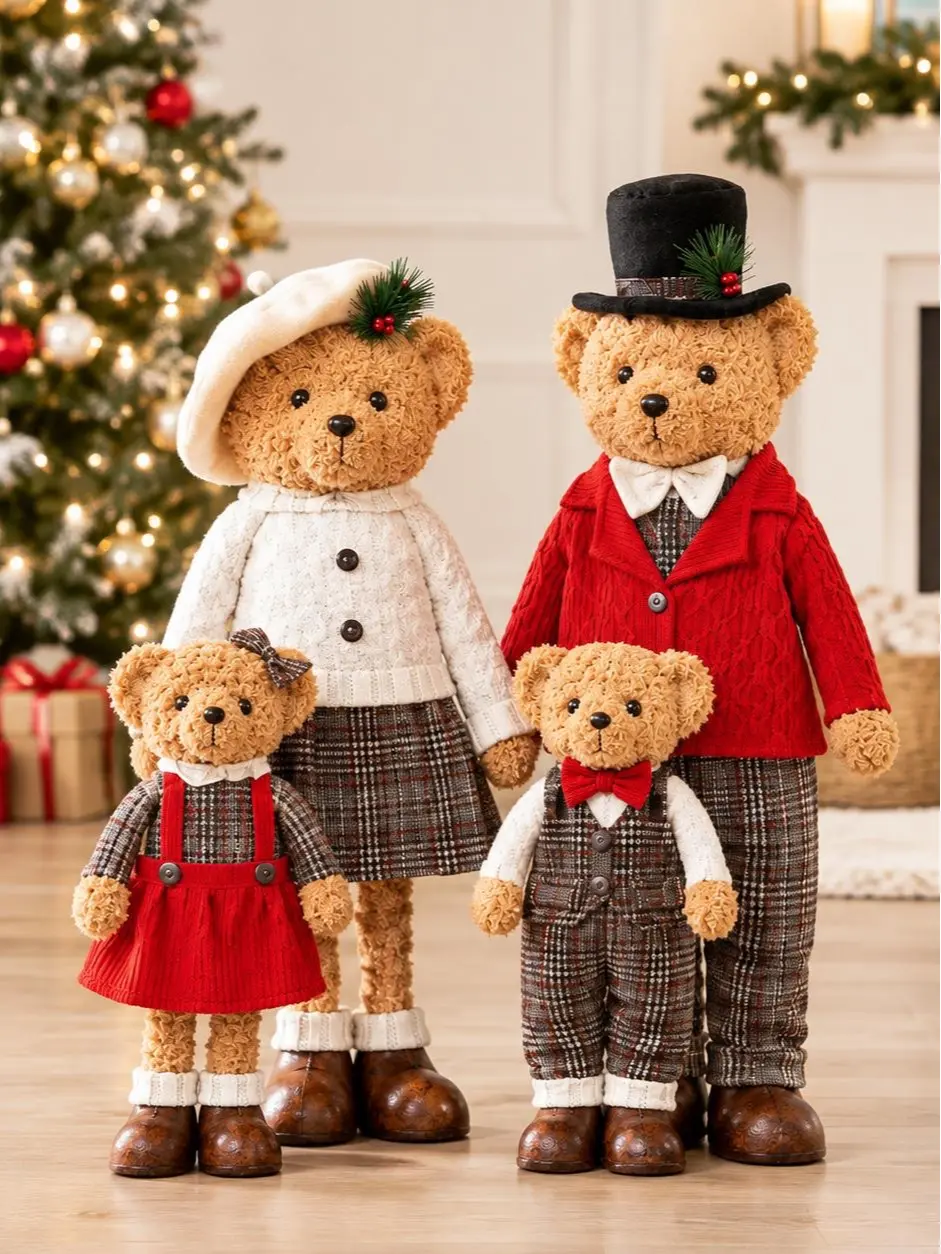Plush Bear Family Set of 4 - Indoor Holiday Décor
