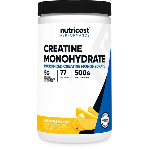 Nutricost Pure Edible Creatine Monohydrate Powder - 500G Pineapple Mango Flavor (Malic Acid Flavor Enhancer), Blendable Sports Supplement for Vegetarian Athletic Adults, No Sucralose, Muscle Support, Third Party Tested, Quality-Controlled Facility Made