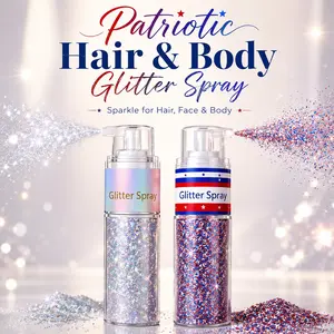 Patriotic Hair and Body Glitter Spray – 4th of July Accessories – Dry Powder Makeup – Red White Blue Sparkle – Festival Rave Fourth of July USA Accessories – Glitter Powder for Hair & Skin